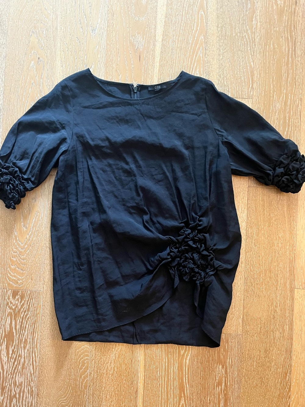 COS Black Ruffle-Detail Short Sleeve Blouse
